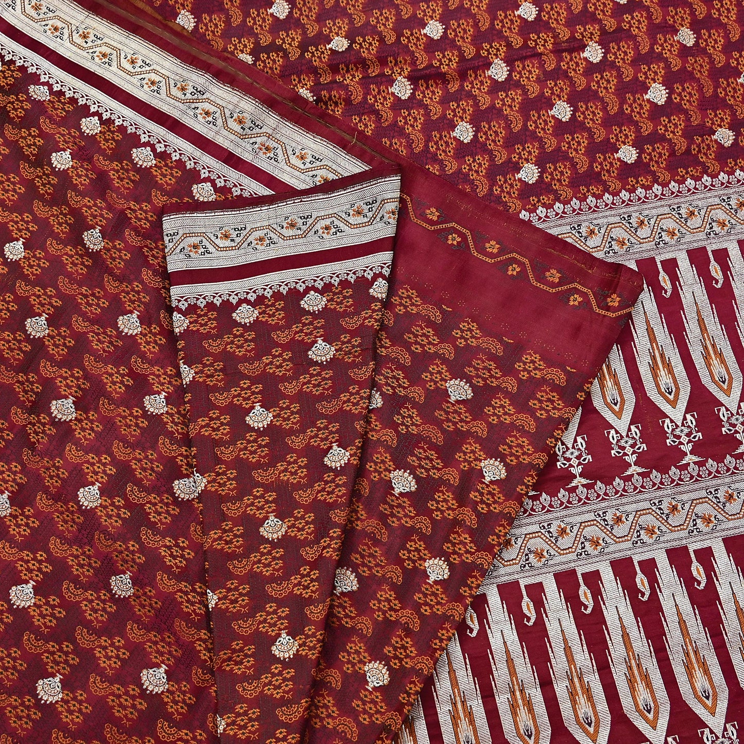 Indian Vintage Sari Maroon Heavy Wedding Pure Satin Silk Woven Banarasi Tanchoi Saree 5Yd Ethnic Craft Fabric Upcycle Bridal Heavy Sarees