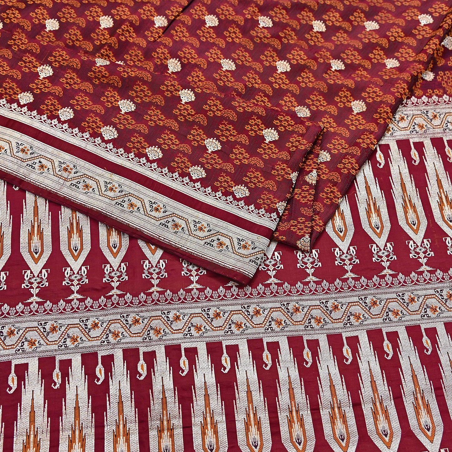Indian Vintage Sari Maroon Heavy Wedding Pure Satin Silk Woven Banarasi Tanchoi Saree 5Yd Ethnic Craft Fabric Upcycle Bridal Heavy Sarees