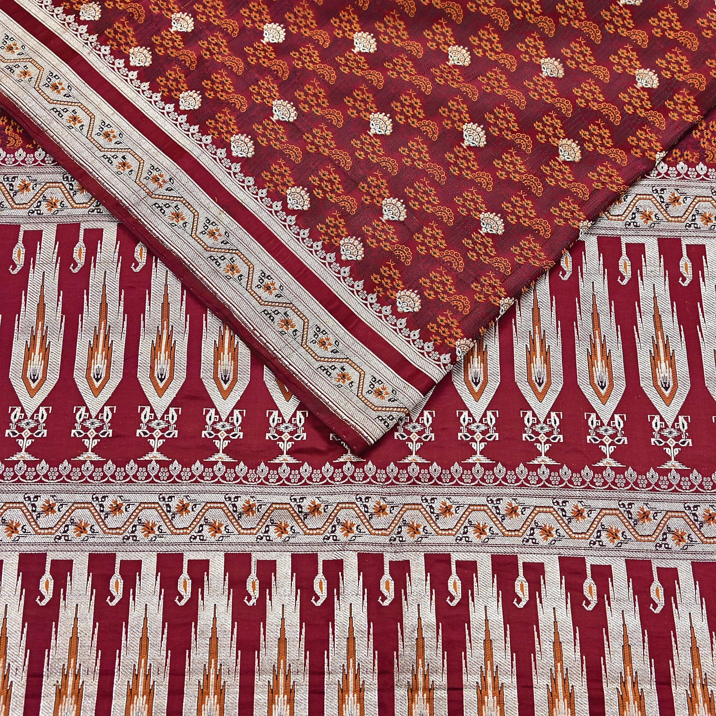 Indian Vintage Sari Maroon Heavy Wedding Pure Satin Silk Woven Banarasi Tanchoi Saree 5Yd Ethnic Craft Fabric Upcycle Bridal Heavy Sarees