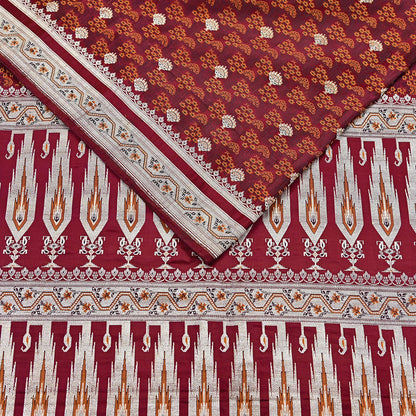 Indian Vintage Sari Maroon Heavy Wedding Pure Satin Silk Woven Banarasi Tanchoi Saree 5Yd Ethnic Craft Fabric Upcycle Bridal Heavy Sarees