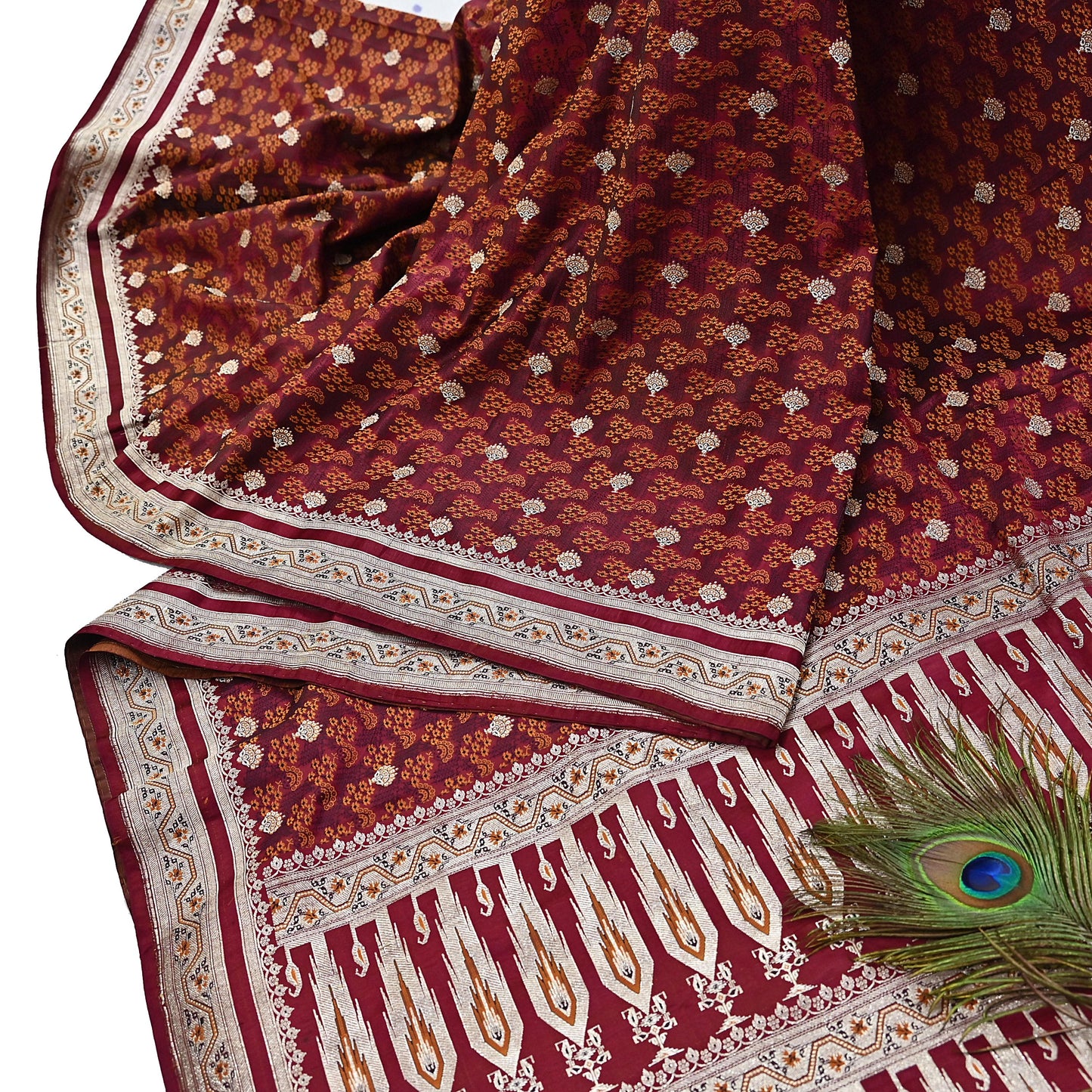 Indian Vintage Sari Maroon Heavy Wedding Pure Satin Silk Woven Banarasi Tanchoi Saree 5Yd Ethnic Craft Fabric Upcycle Bridal Heavy Sarees