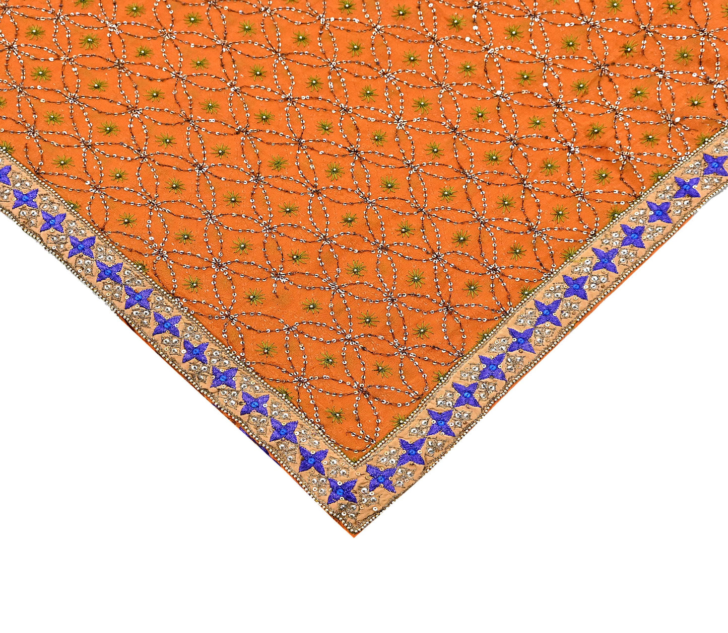 Indian Vintage Heavy Saffron Dupatta Pure Georgette Silk Long Stole Hand Embroidered Scarf Zardozi/Dabka Wedding red Hijab veil Boho