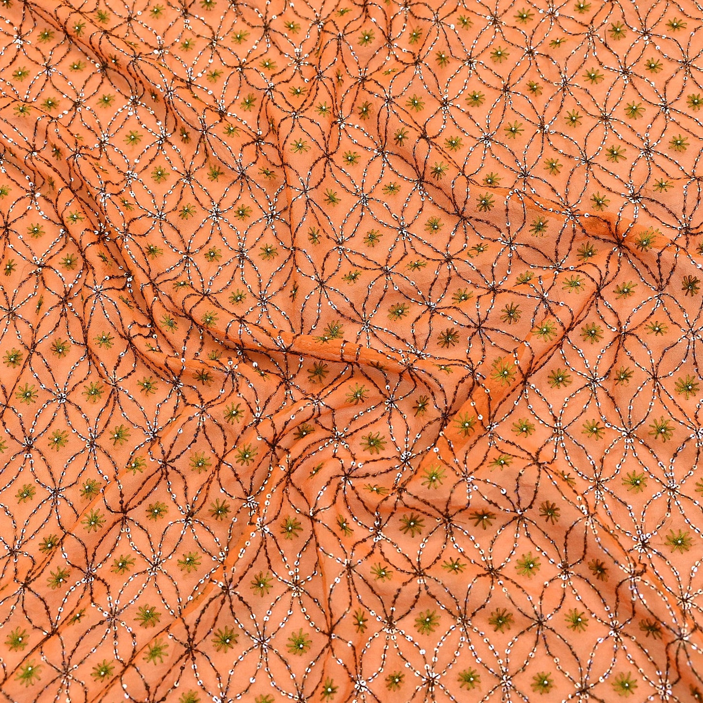 Indian Vintage Heavy Saffron Dupatta Pure Georgette Silk Long Stole Hand Embroidered Scarf Zardozi/Dabka Wedding red Hijab veil Boho