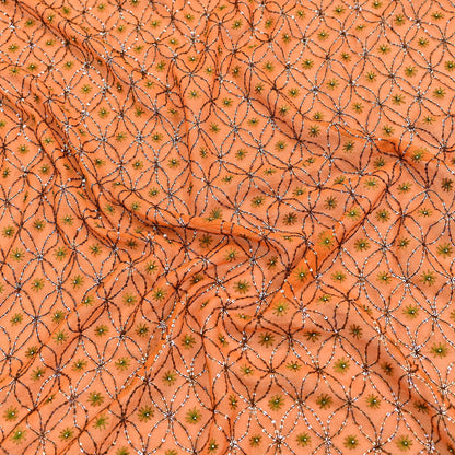 Indian Vintage Heavy Saffron Dupatta Pure Georgette Silk Long Stole Hand Embroidered Scarf Zardozi/Dabka Wedding red Hijab veil Boho