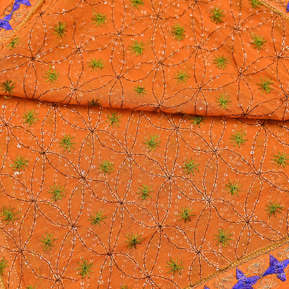 Indian Vintage Heavy Saffron Dupatta Pure Georgette Silk Long Stole Hand Embroidered Scarf Zardozi/Dabka Wedding red Hijab veil Boho