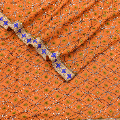 Indian Vintage Heavy Saffron Dupatta Pure Georgette Silk Long Stole Hand Embroidered Scarf Zardozi/Dabka Wedding red Hijab veil Boho