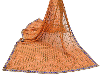 Indian Vintage Heavy Saffron Dupatta Pure Georgette Silk Long Stole Hand Embroidered Scarf Zardozi/Dabka Wedding red Hijab veil Boho