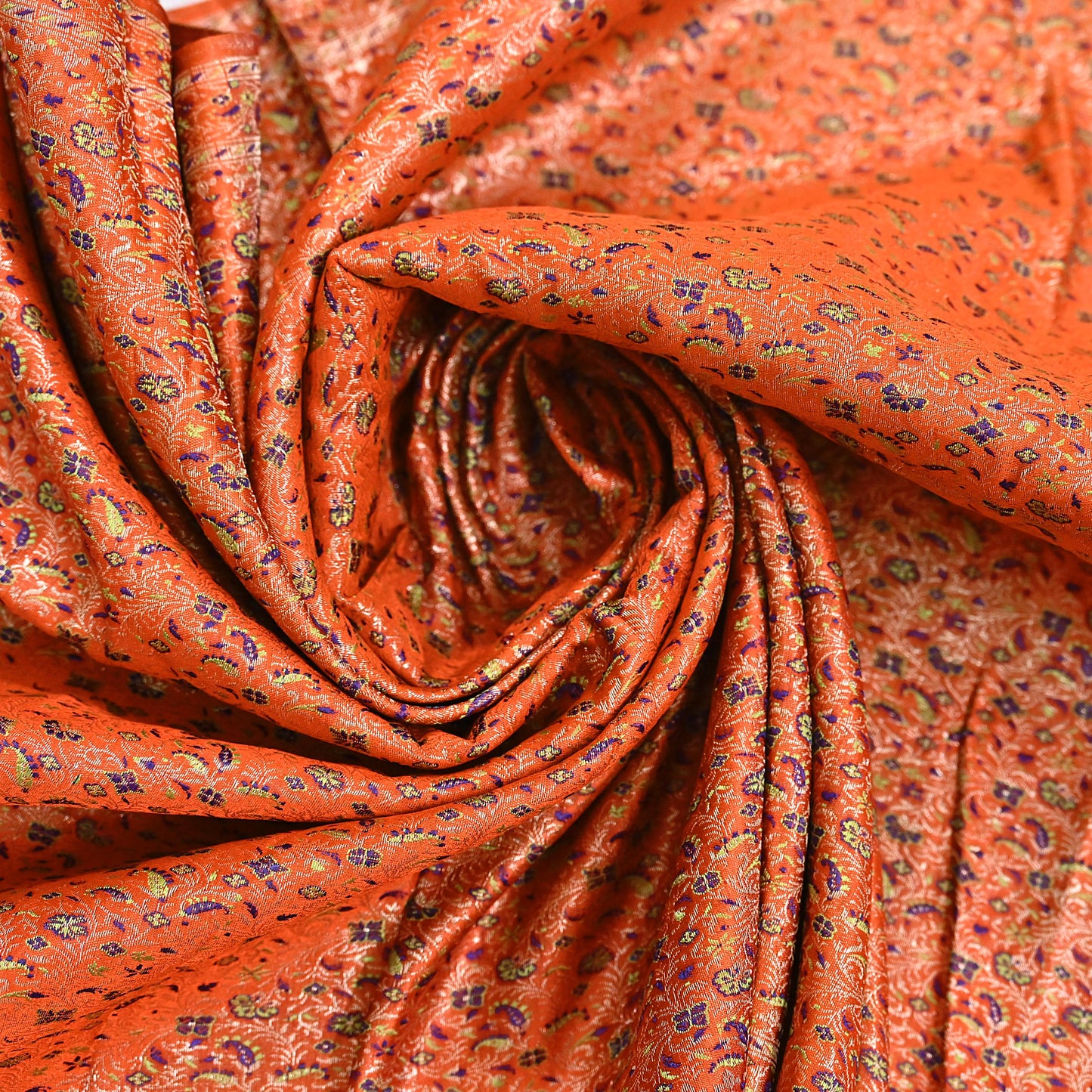 Indian Vintage Dupatta Orange Long Stole Pure Satin silk Woven Brocade Banarasi Scarves Veil Scarf Wrap Hippie Boho Soft Floral Zari