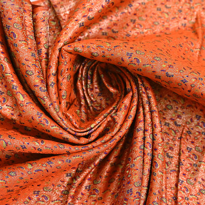 Indian Vintage Dupatta Orange Long Stole Pure Satin silk Woven Brocade Banarasi Scarves Veil Scarf Wrap Hippie Boho Soft Floral Zari