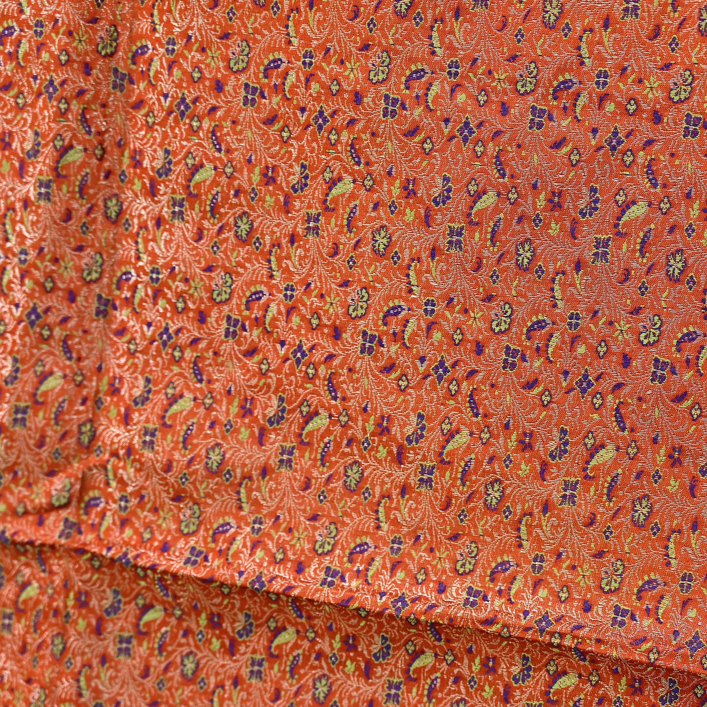 Indian Vintage Dupatta Orange Long Stole Pure Satin silk Woven Brocade Banarasi Scarves Veil Scarf Wrap Hippie Boho Soft Floral Zari