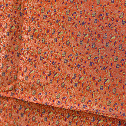 Indian Vintage Dupatta Orange Long Stole Pure Satin silk Woven Brocade Banarasi Scarves Veil Scarf Wrap Hippie Boho Soft Floral Zari