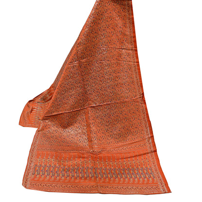 Indian Vintage Dupatta Orange Long Stole Pure Satin silk Woven Brocade Banarasi Scarves Veil Scarf Wrap Hippie Boho Soft Floral Zari