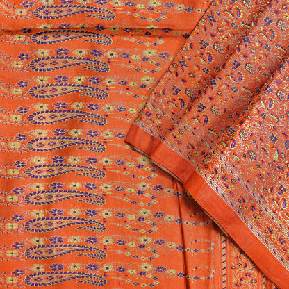 Indian Vintage Dupatta Orange Long Stole Pure Satin silk Woven Brocade Banarasi Scarves Veil Scarf Wrap Hippie Boho Soft Floral Zari