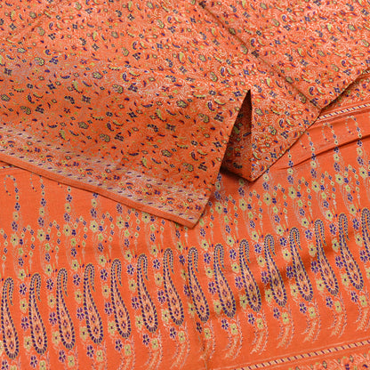Indian Vintage Dupatta Orange Long Stole Pure Satin silk Woven Brocade Banarasi Scarves Veil Scarf Wrap Hippie Boho Soft Floral Zari