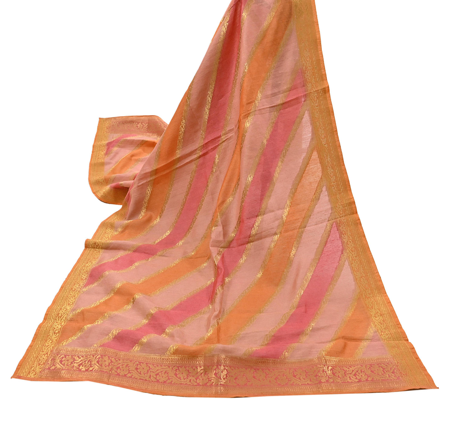 Indian Vintage Dupatta Long Stole Hand Woven Pure Chanderi Silk Scarves Veil Zari Soft Fringes Scarf Wrap Boho