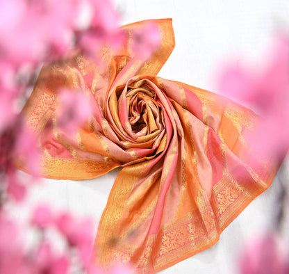 Indian Vintage Dupatta Long Stole Hand Woven Pure Chanderi Silk Scarves Veil Zari Soft Fringes Scarf Wrap Boho