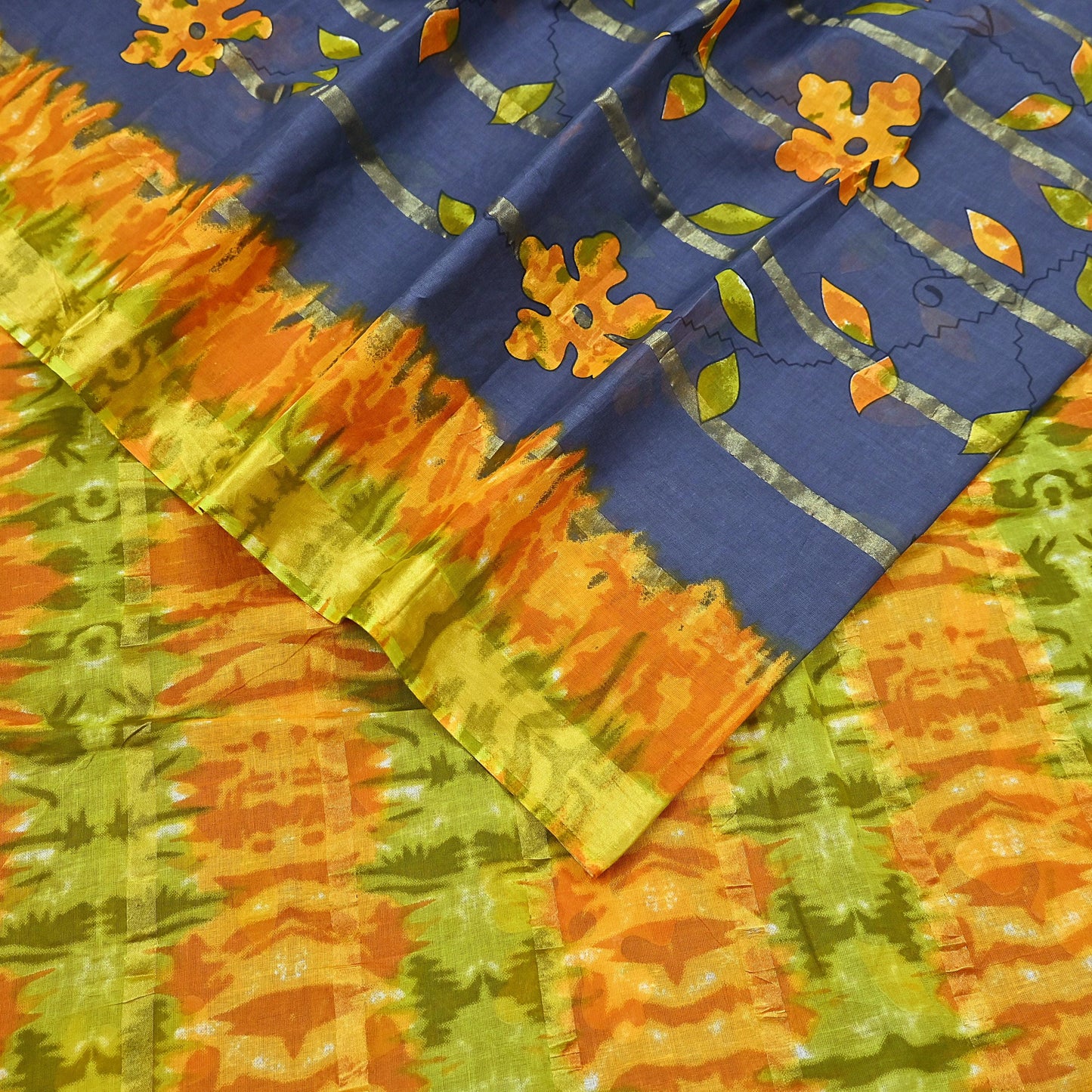 Indian Vintage Gray Saree Pure Cotton Printed Woven Sari Craft Soft Fabric 5Yd Sewing Sarong Wrap Boho Abstract Design