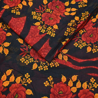 Indian Vintage Sari Red & Black Printed 100% Pure Cotton Sarees Craft Fabric 5Yard Sewing Sarong Wrap Boho Floral Dress making Quilting Soft