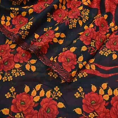 Indian Vintage Sari Red & Black Printed 100% Pure Cotton Sarees Craft Fabric 5Yard Sewing Sarong Wrap Boho Floral Dress making Quilting Soft