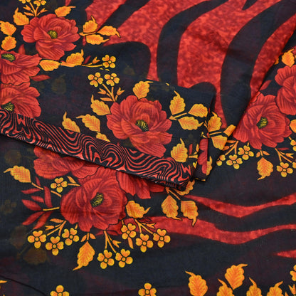 Indian Vintage Sari Red & Black Printed 100% Pure Cotton Sarees Craft Fabric 5Yard Sewing Sarong Wrap Boho Floral Dress making Quilting Soft