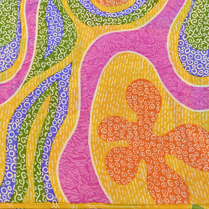 Indian Vintage Pink & Yellow Pure Crepe Silk Saree Floral Print 5 Yards Soft Sewing Fabric for Dressmaking, Quilting, Crafting Upcycling