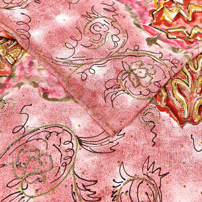 Vintage Multi Pure Crepe Silk Saree Hand Embroidered Floral Fabric 6Yds Indian Dressmaking, Quilting Craft Material