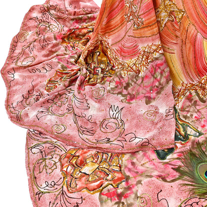 Vintage Multi Pure Crepe Silk Saree Hand Embroidered Floral Fabric 6Yds Indian Dressmaking, Quilting Craft Material
