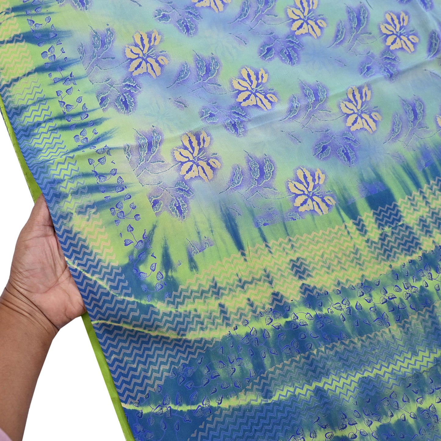 Indian Vintage Sari Green Pure Crepe Silk Printed Sarees 5yd Sewing Floral Soft Craft Fabric Wrap Dress Making Crafting Quilting Upcycle