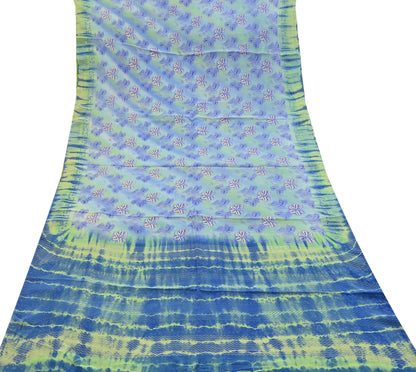 Indian Vintage Sari Green Pure Crepe Silk Printed Sarees 5yd Sewing Floral Soft Craft Fabric Wrap Dress Making Crafting Quilting Upcycle