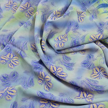 Indian Vintage Sari Green Pure Crepe Silk Printed Sarees 5yd Sewing Floral Soft Craft Fabric Wrap Dress Making Crafting Quilting Upcycle