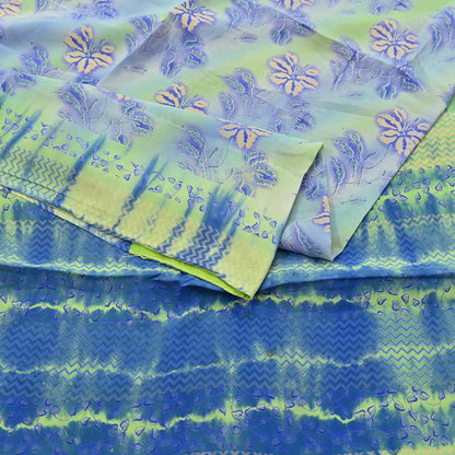 Indian Vintage Sari Green Pure Crepe Silk Printed Sarees 5yd Sewing Floral Soft Craft Fabric Wrap Dress Making Crafting Quilting Upcycle