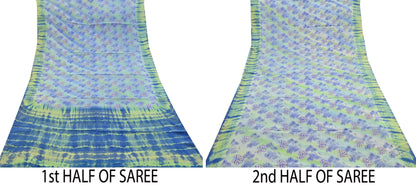 Indian Vintage Sari Green Pure Crepe Silk Printed Sarees 5yd Sewing Floral Soft Craft Fabric Wrap Dress Making Crafting Quilting Upcycle