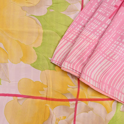 Indian Vintage Pink Pure Crepe Silk Saree Floral Print 5 Yards Soft Sewing Fabric for Dressmaking, Quilting, Crafting Upcycling