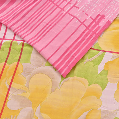 Indian Vintage Pink Pure Crepe Silk Saree Floral Print 5 Yards Soft Sewing Fabric for Dressmaking, Quilting, Crafting Upcycling