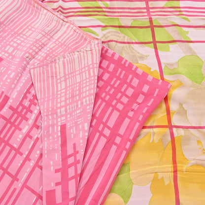 Indian Vintage Pink Pure Crepe Silk Saree Floral Print 5 Yards Soft Sewing Fabric for Dressmaking, Quilting, Crafting Upcycling