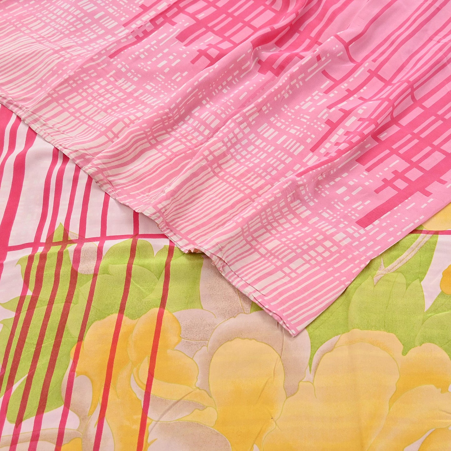 Indian Vintage Pink Pure Crepe Silk Saree Floral Print 5 Yards Soft Sewing Fabric for Dressmaking, Quilting, Crafting Upcycling