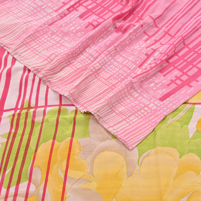 Indian Vintage Pink Pure Crepe Silk Saree Floral Print 5 Yards Soft Sewing Fabric for Dressmaking, Quilting, Crafting Upcycling