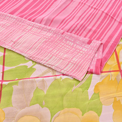 Indian Vintage Pink Pure Crepe Silk Saree Floral Print 5 Yards Soft Sewing Fabric for Dressmaking, Quilting, Crafting Upcycling