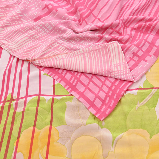 Indian Vintage Pink Pure Crepe Silk Saree Floral Print 5 Yards Soft Sewing Fabric for Dressmaking, Quilting, Crafting Upcycling