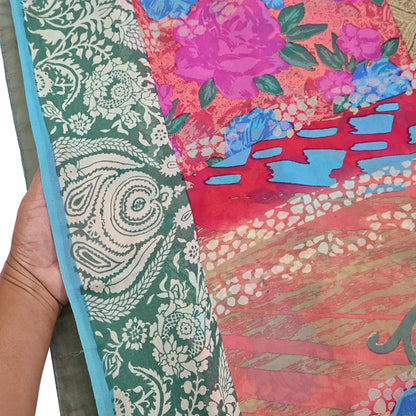 Women Vintage Sari multi Pure Georgette Silk Printed Saree Craft Fabric Sewing 6Yard Soft Light Dress Making Floral