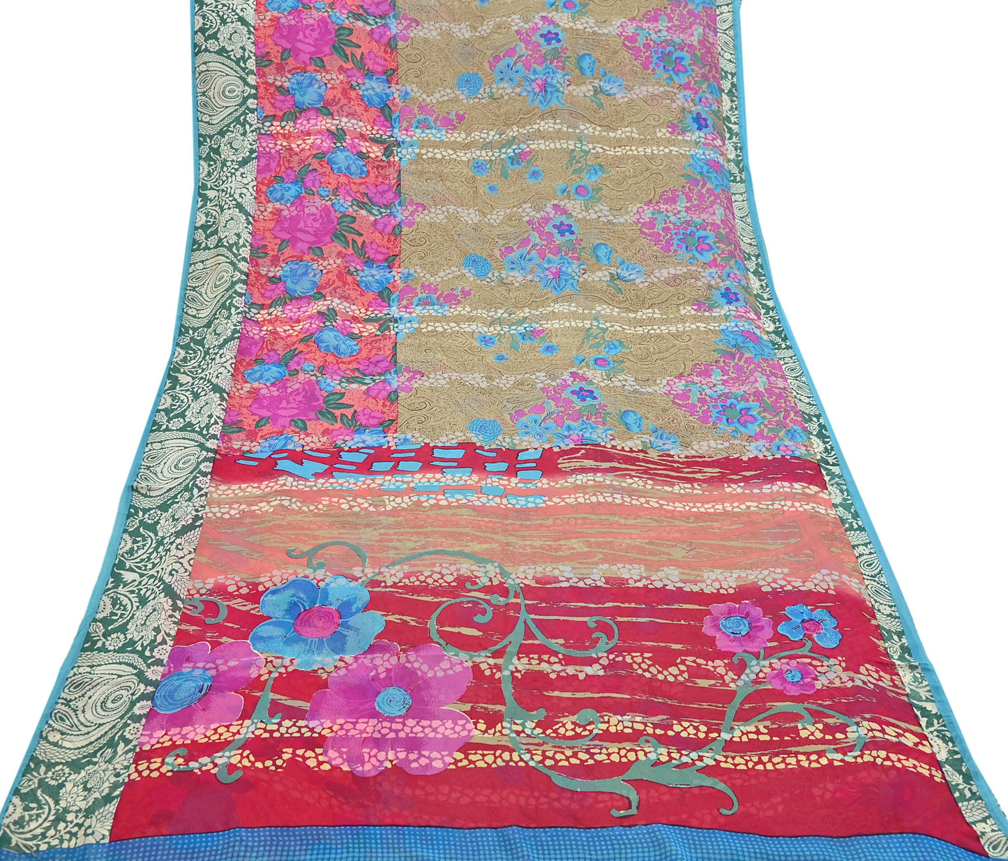 Women Vintage Sari multi Pure Georgette Silk Printed Saree Craft Fabric Sewing 6Yard Soft Light Dress Making Floral