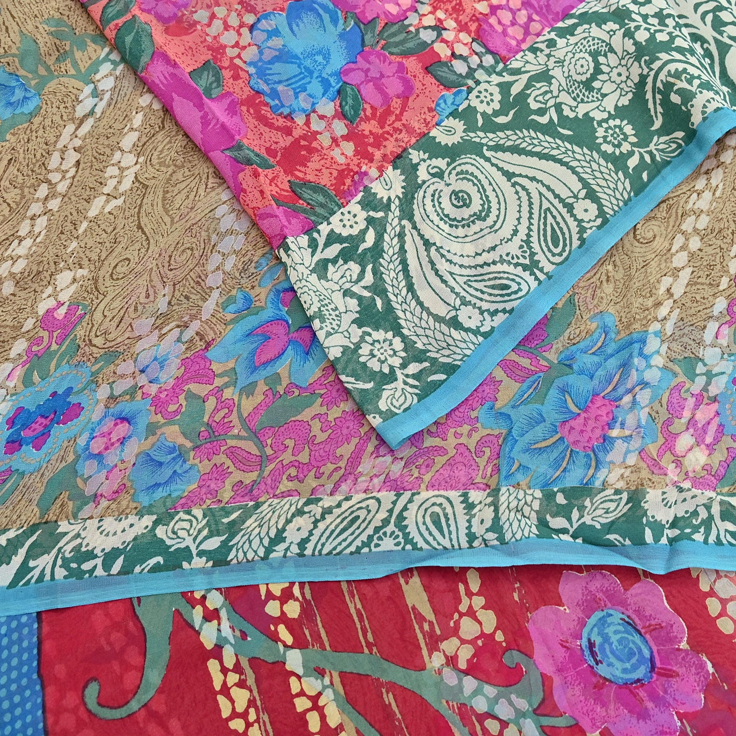 Women Vintage Sari multi Pure Georgette Silk Printed Saree Craft Fabric Sewing 6Yard Soft Light Dress Making Floral