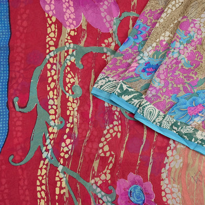 Women Vintage Sari multi Pure Georgette Silk Printed Saree Craft Fabric Sewing 6Yard Soft Light Dress Making Floral