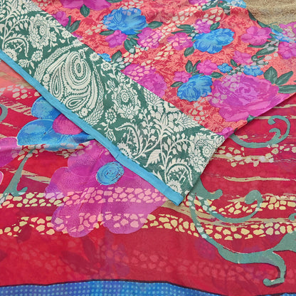 Women Vintage Sari multi Pure Georgette Silk Printed Saree Craft Fabric Sewing 6Yard Soft Light Dress Making Floral