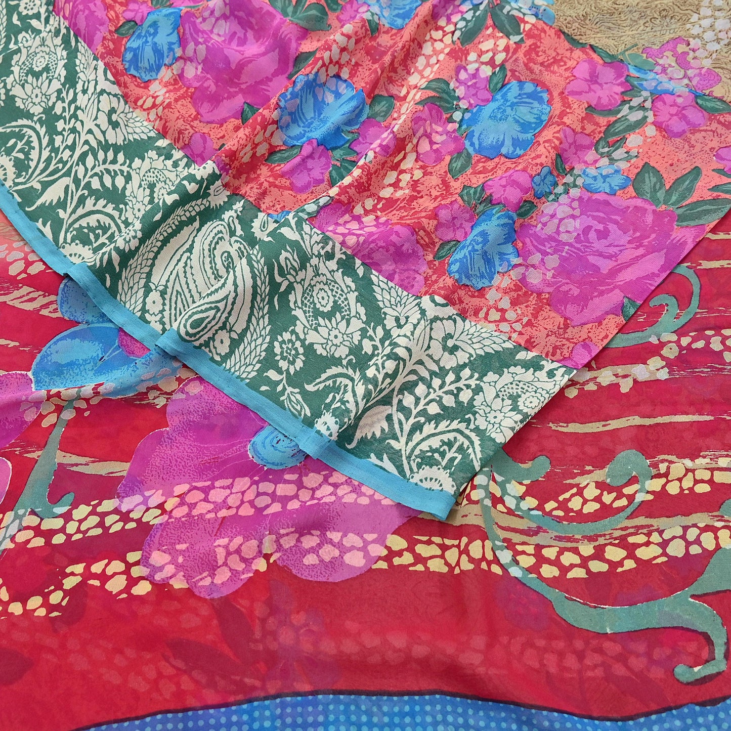 Women Vintage Sari multi Pure Georgette Silk Printed Saree Craft Fabric Sewing 6Yard Soft Light Dress Making Floral