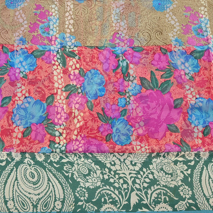 Women Vintage Sari multi Pure Georgette Silk Printed Saree Craft Fabric Sewing 6Yard Soft Light Dress Making Floral