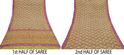 Women Vintage Sari Green & Purple 100% Pure Georgette Silk Printed Saree Craft Fabric Sewing 5Yd Soft Sari Dress Making Crafting Quilting