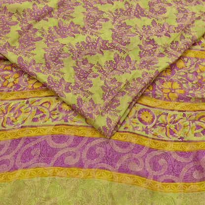 Women Vintage Sari Green & Purple 100% Pure Georgette Silk Printed Saree Craft Fabric Sewing 5Yd Soft Sari Dress Making Crafting Quilting