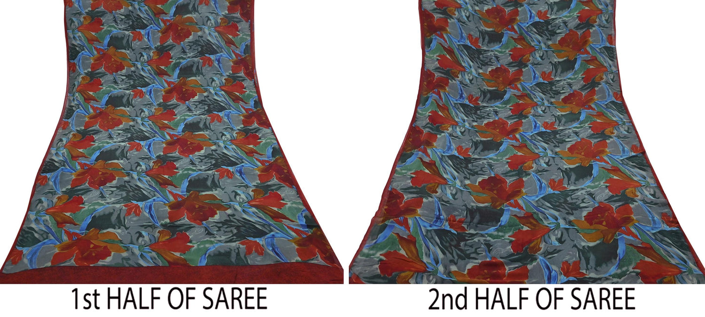 Women Vintage Sari Multi Pure Georgette Silk Printed Saree Craft Fabric Sewing 5Yard Soft Light Dress Making Floral
