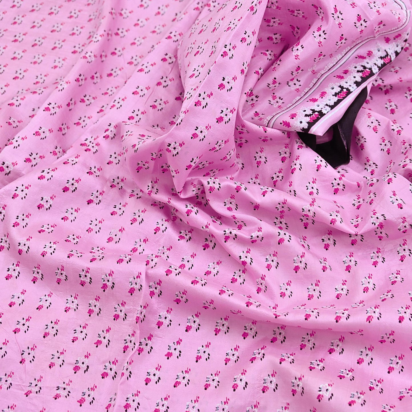 Indian Vintage Pink Pure Silk Printed Saree 5 Yards Soft Floral Fabric for Dressmaking, Quilting, Crafting, Sewing & Upcycling